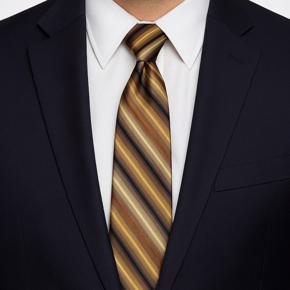 John Ashford 100% Silk Brown and Tan Striped Tie